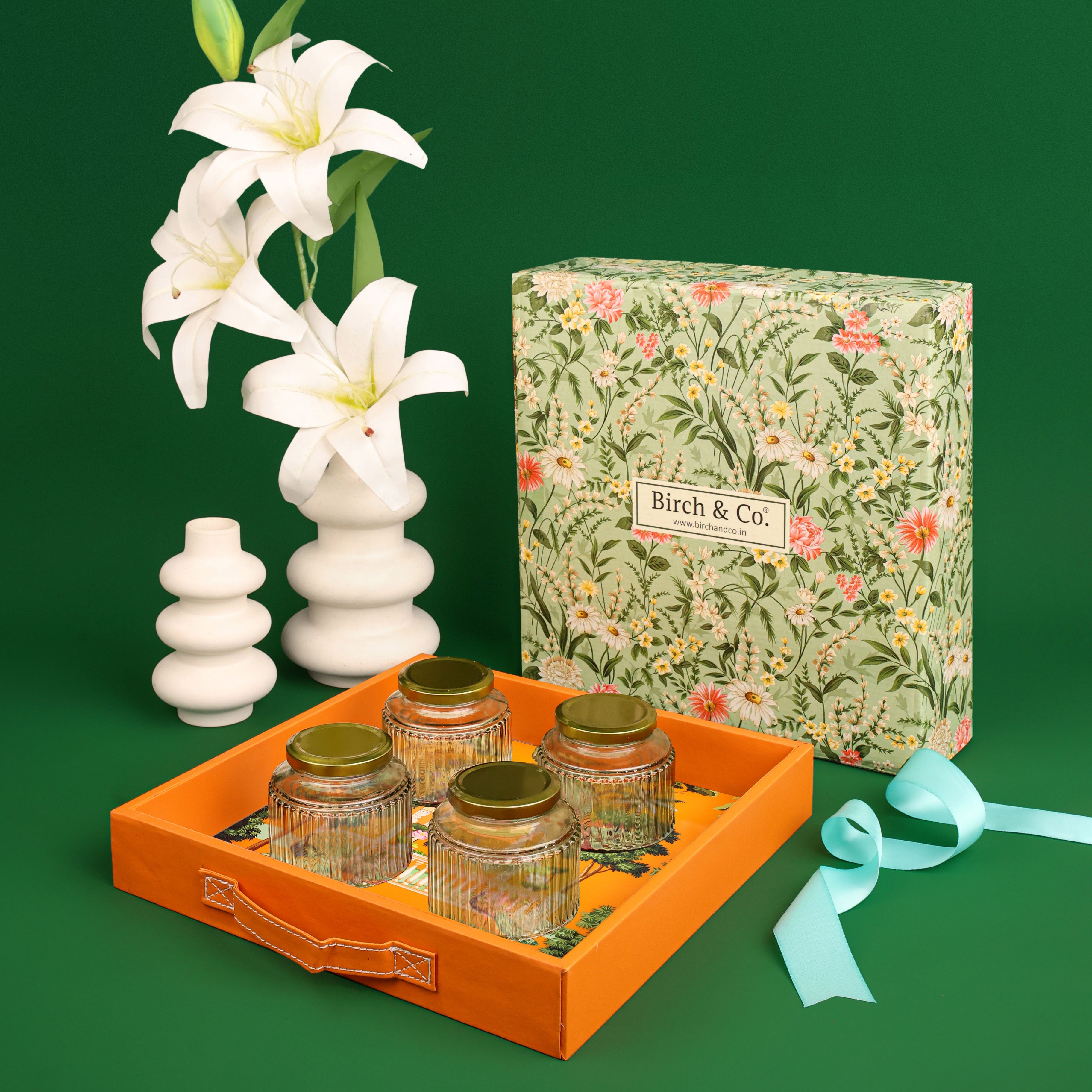 Heritage Square Tray with Four Glass Jars