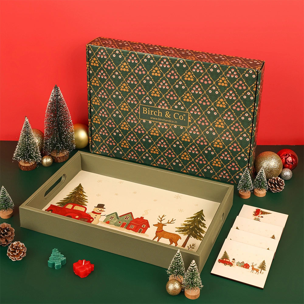 Casa Serving Tray with Matching Coasters & Christmas Candles