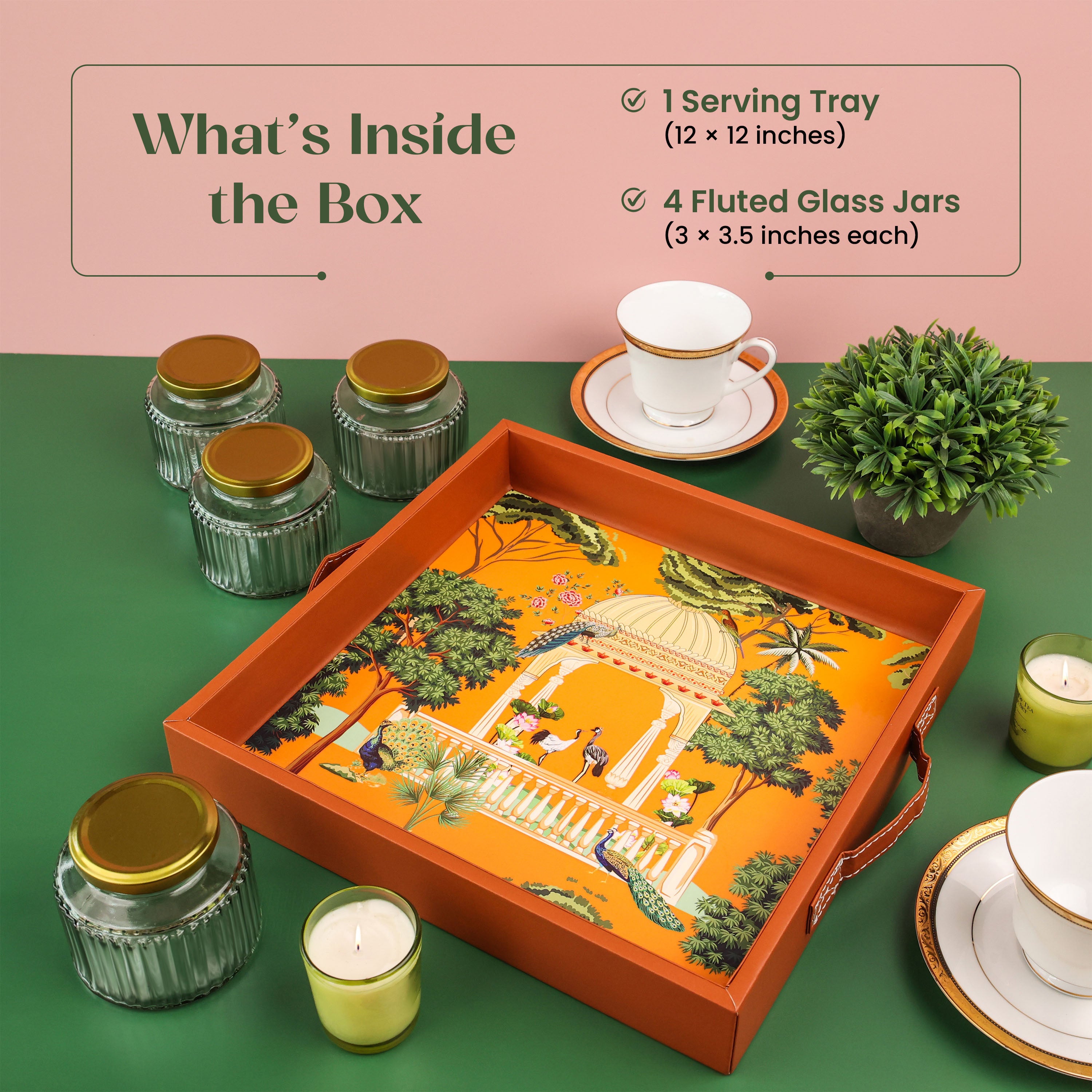 Heritage Square Tray with Four Glass Jars