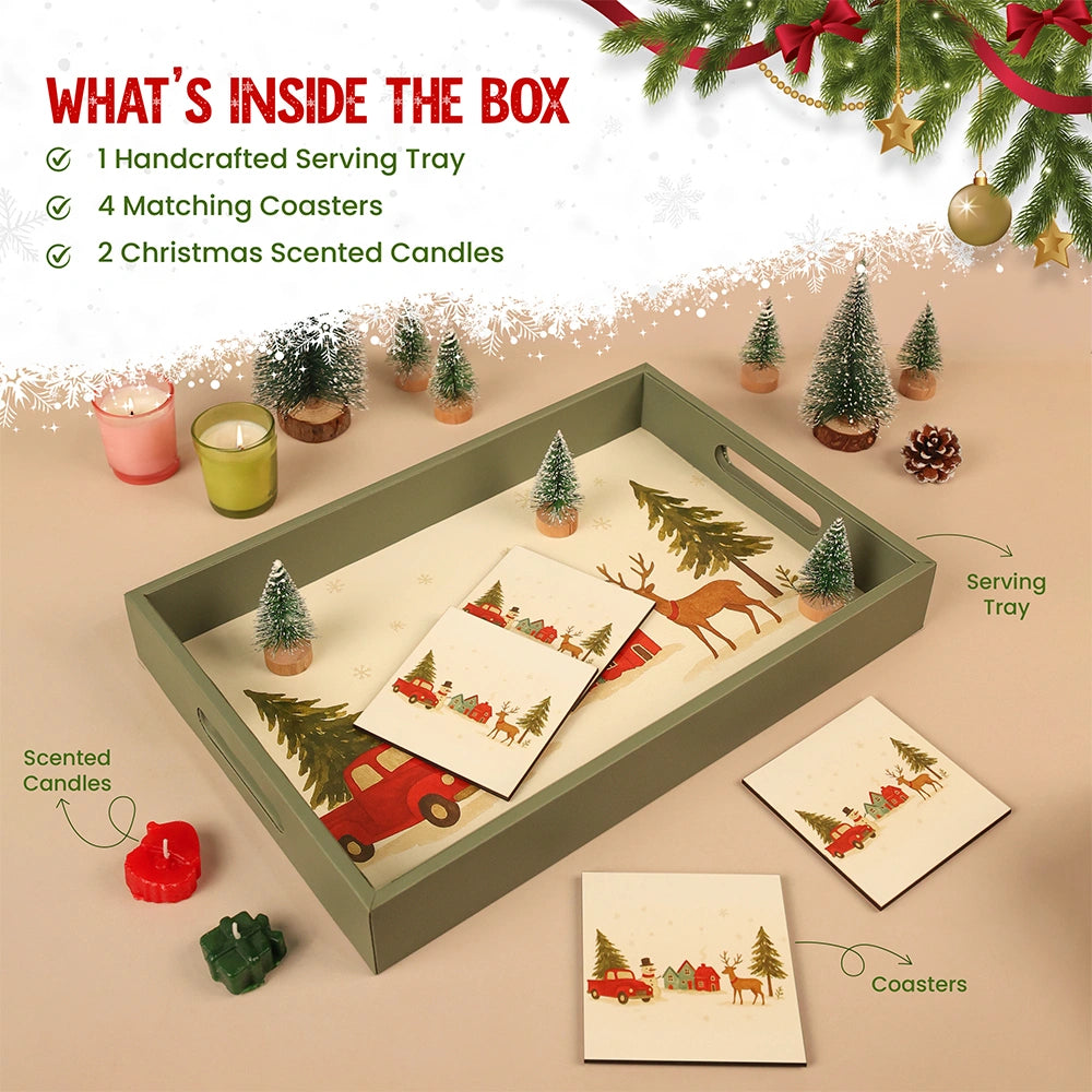 Casa Serving Tray with Matching Coasters & Christmas Candles