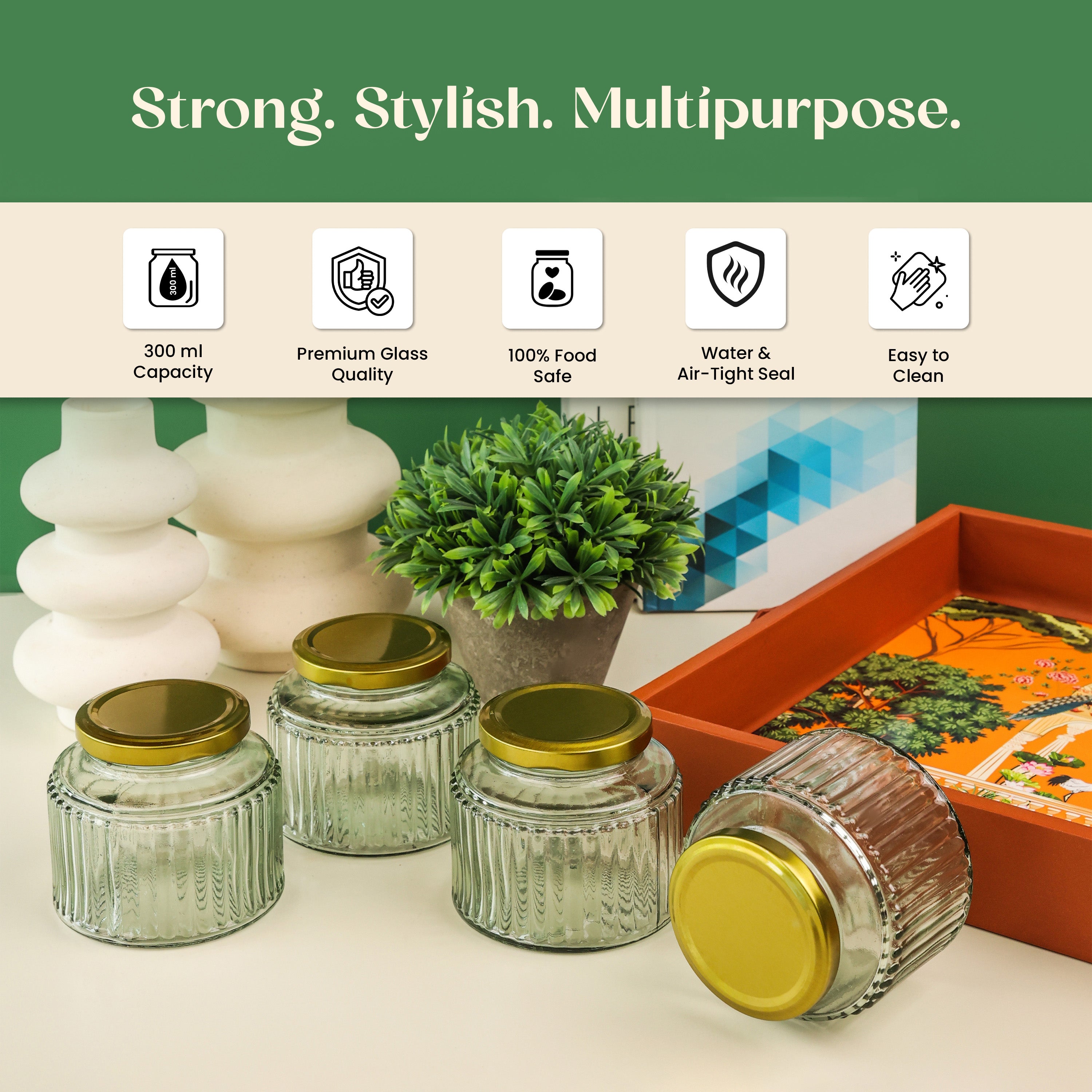 Heritage Square Tray with Four Glass Jars