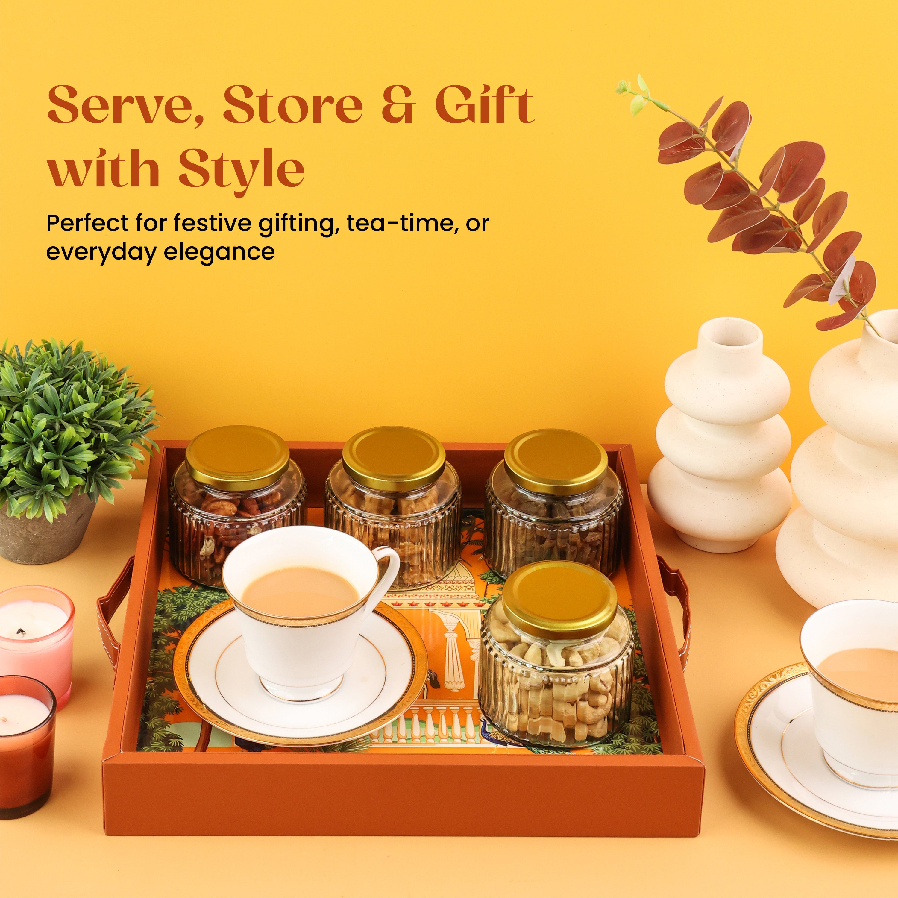 Heritage Square Tray with Four Glass Jars