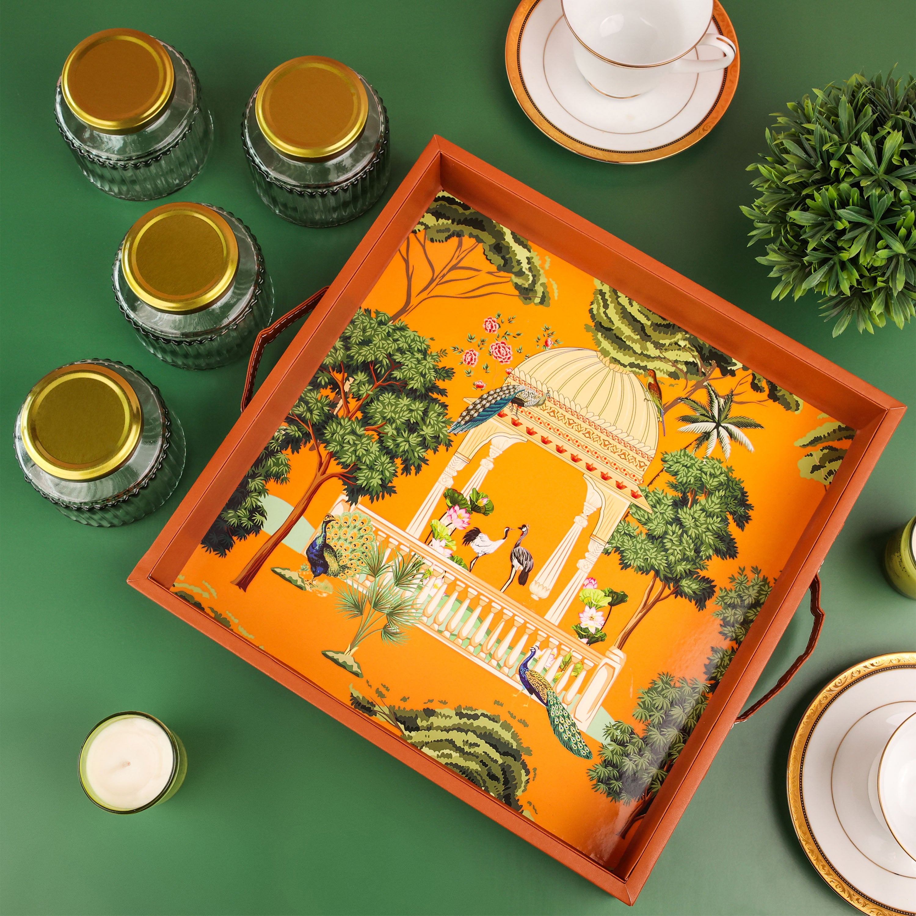 Heritage Square Tray with Four Glass Jars