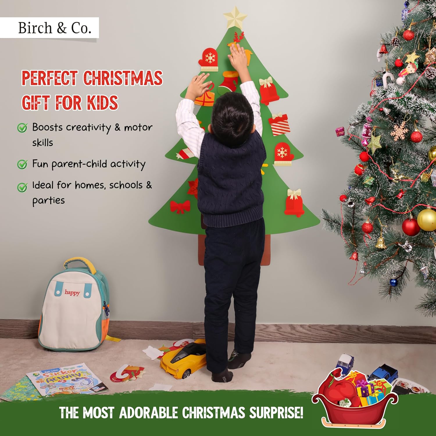 DIY Wall Hanging Xmas Tree with 26 Detachable Ornaments