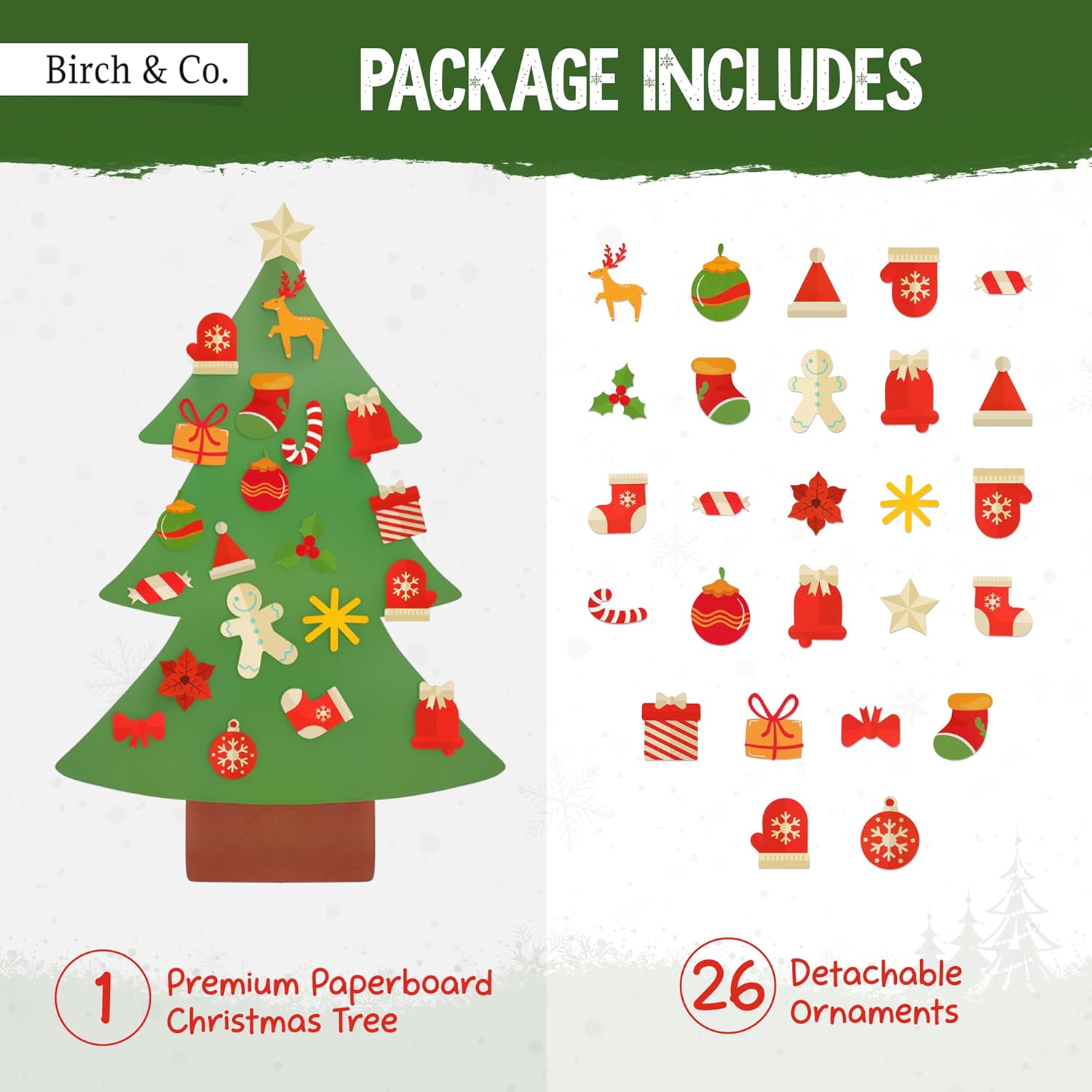 DIY Wall Hanging Xmas Tree with 26 Detachable Ornaments