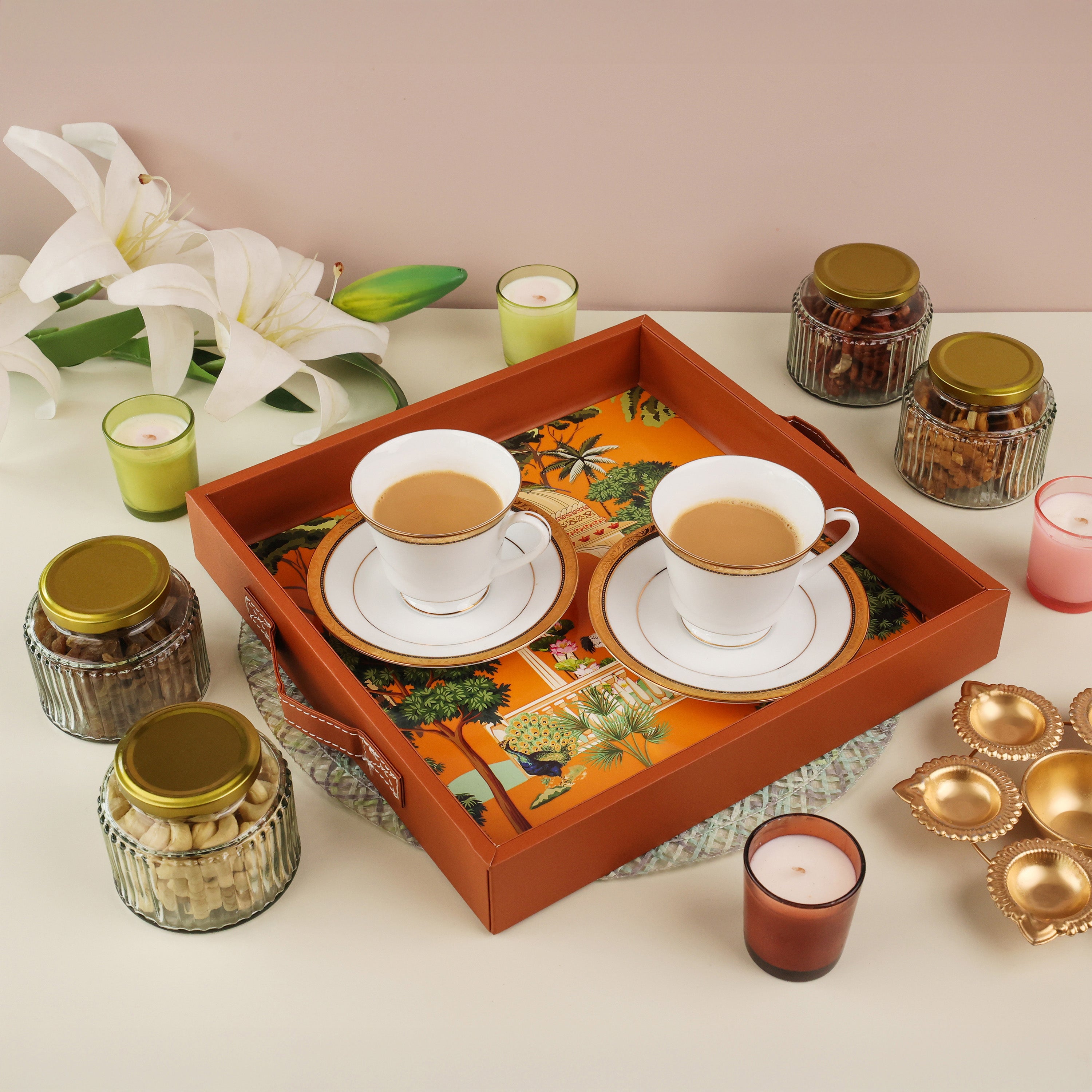 Heritage Square Tray with Four Glass Jars
