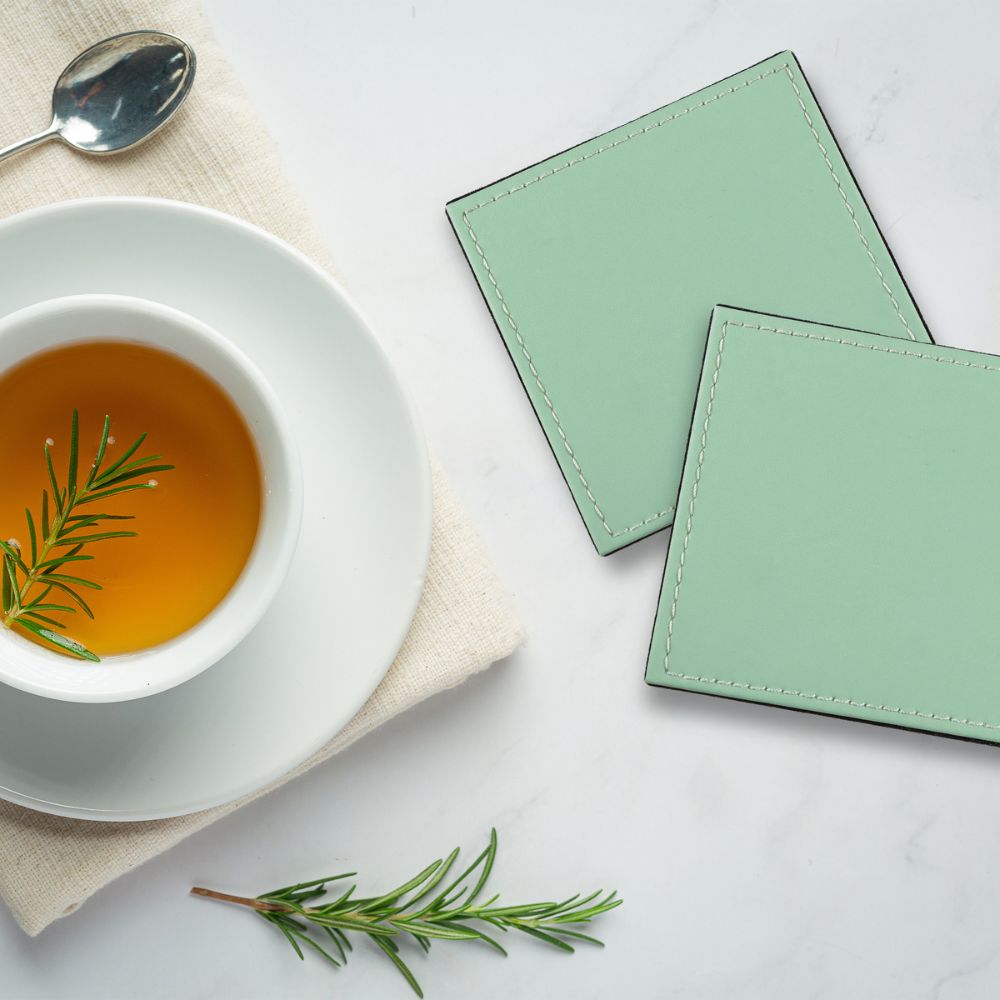 Mint Leather Coasters set of 6 with holder
