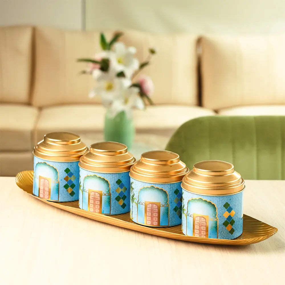 Dry Fruit Tray Boat with 4 tins