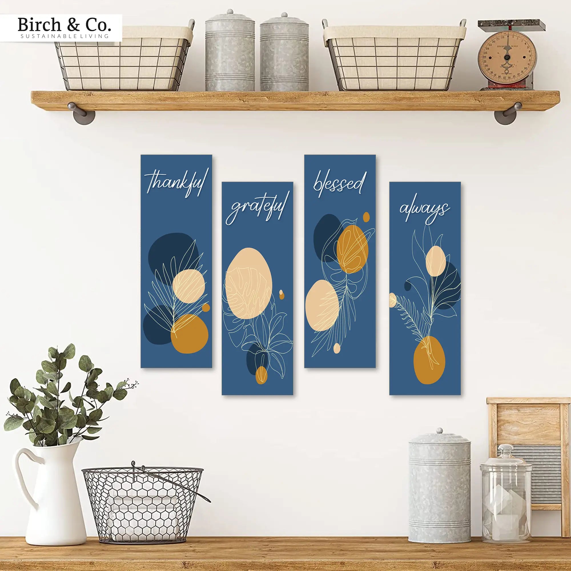 Thankful, Grateful, Blessed - Blue Bloom Wall Decor