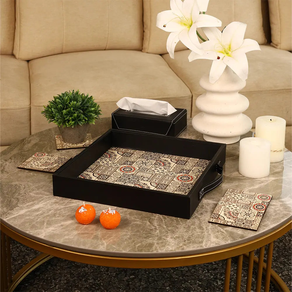 Square Serving Tray & Tissue box combo set