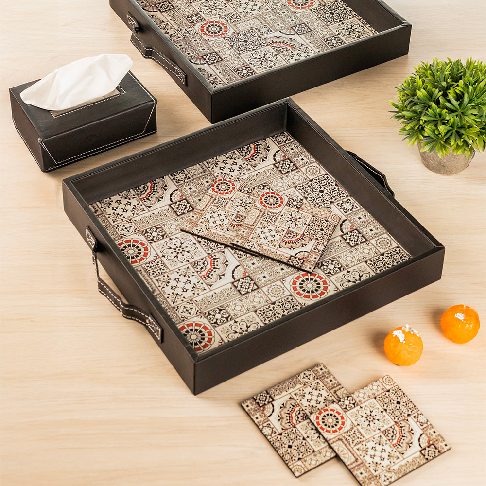 Square Serving Tray & Tissue box combo set