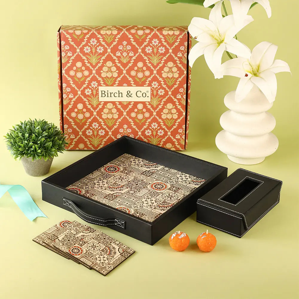 Square Serving Tray & Tissue box combo set