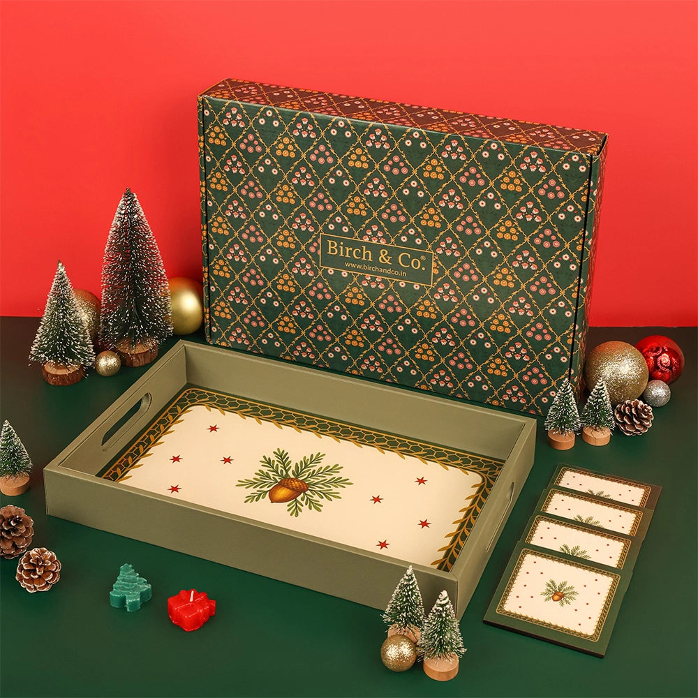 Majolica Serving Tray with Matching Coasters & Christmas Candles