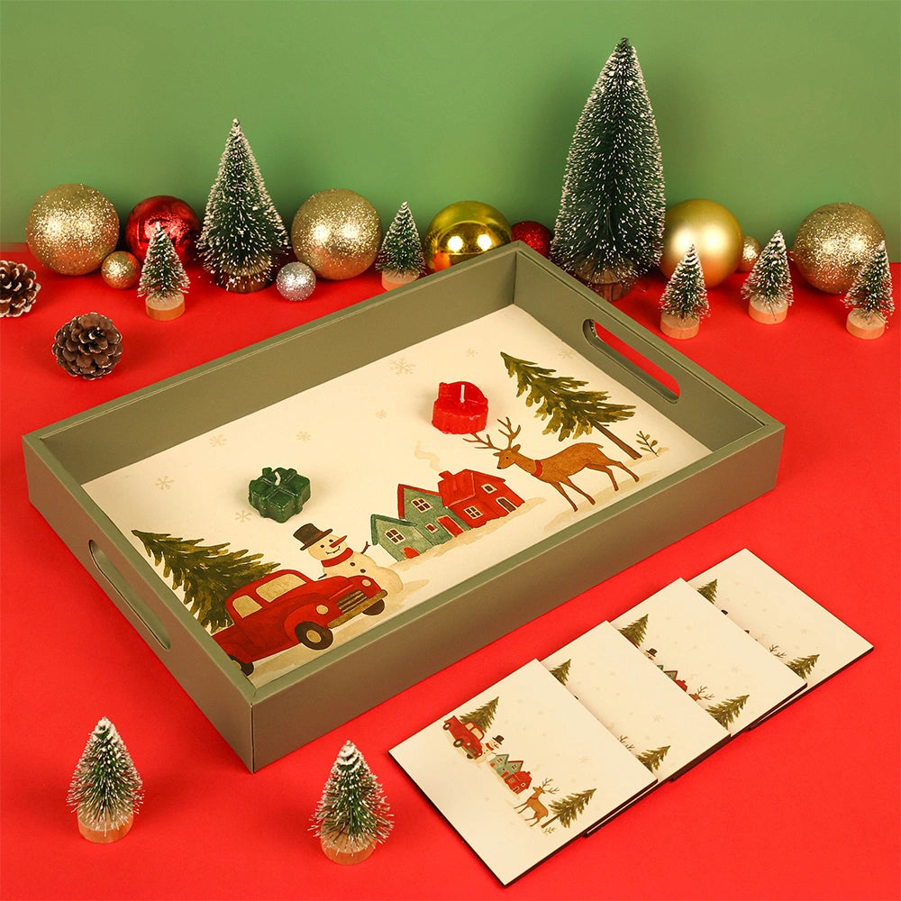Casa Serving Tray with Matching Coasters & Christmas Candles