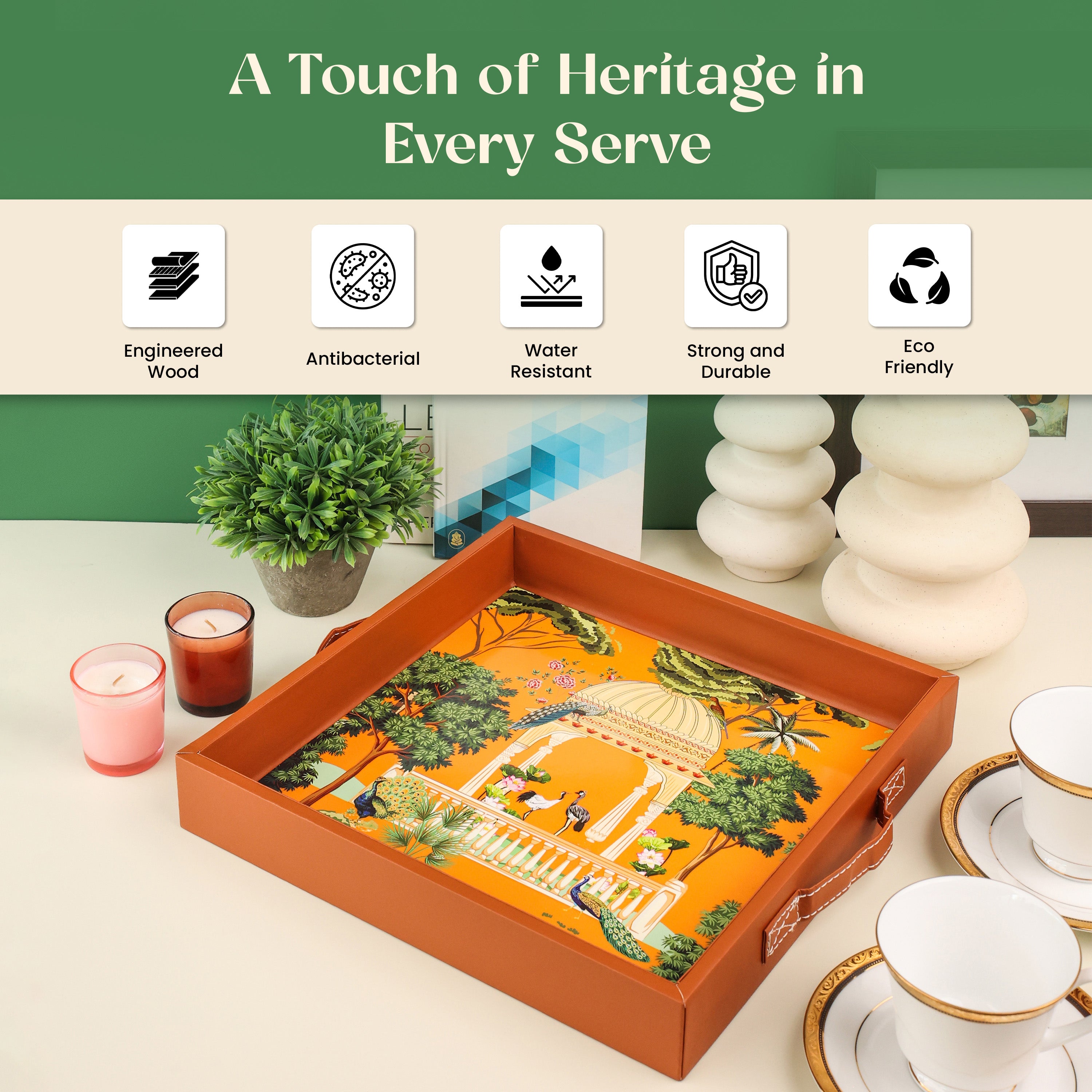 Heritage Square Tray with Four Glass Jars