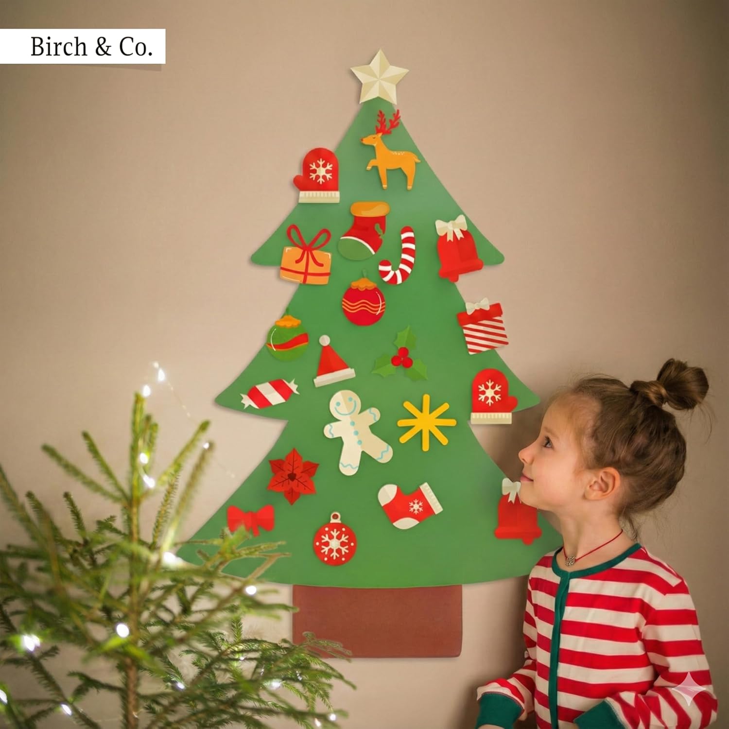 DIY Wall Hanging Xmas Tree with 26 Detachable Ornaments