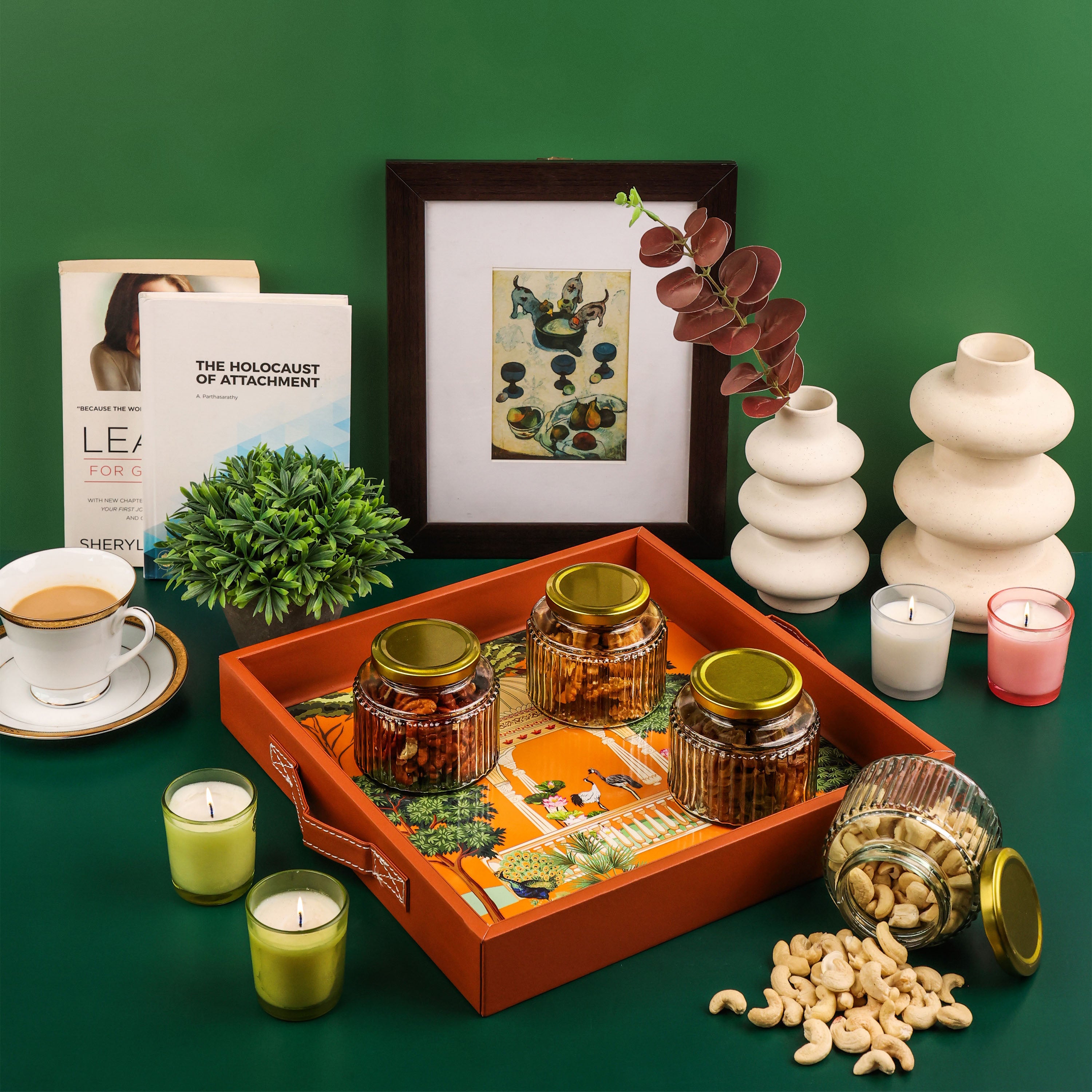 Heritage Square Tray with Four Glass Jars