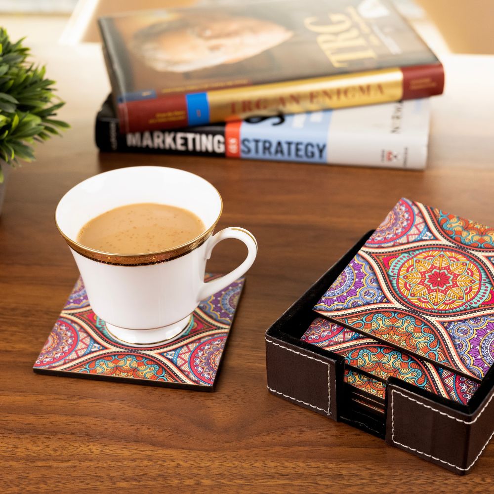 Mandala Coasters set of 6 with holder