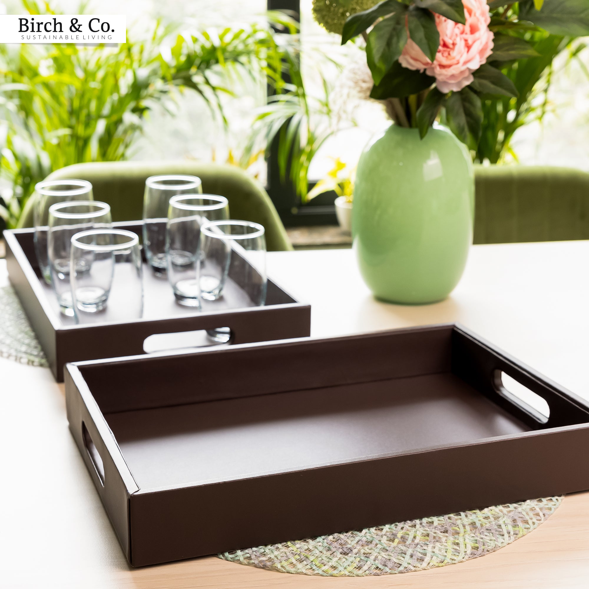 Brown Leather Serving Tray with matching coasters