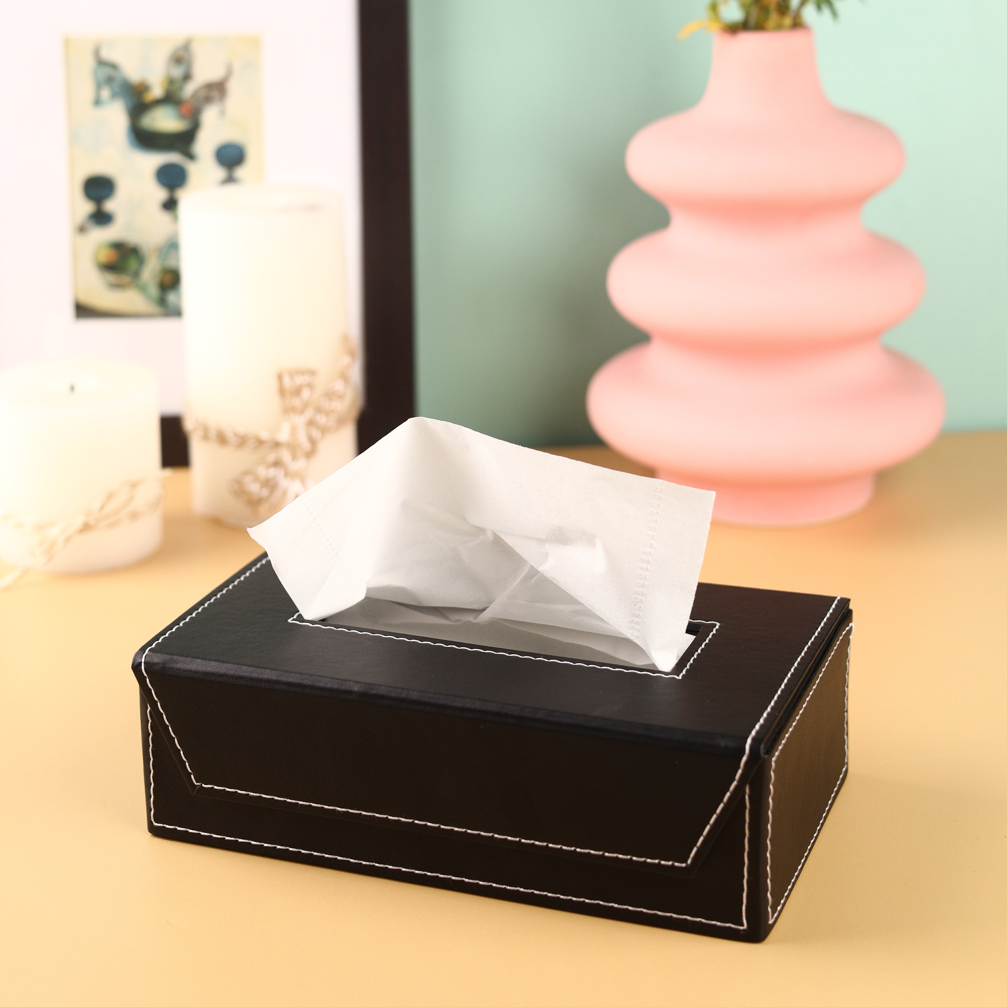 Leather Tissue Box - Black