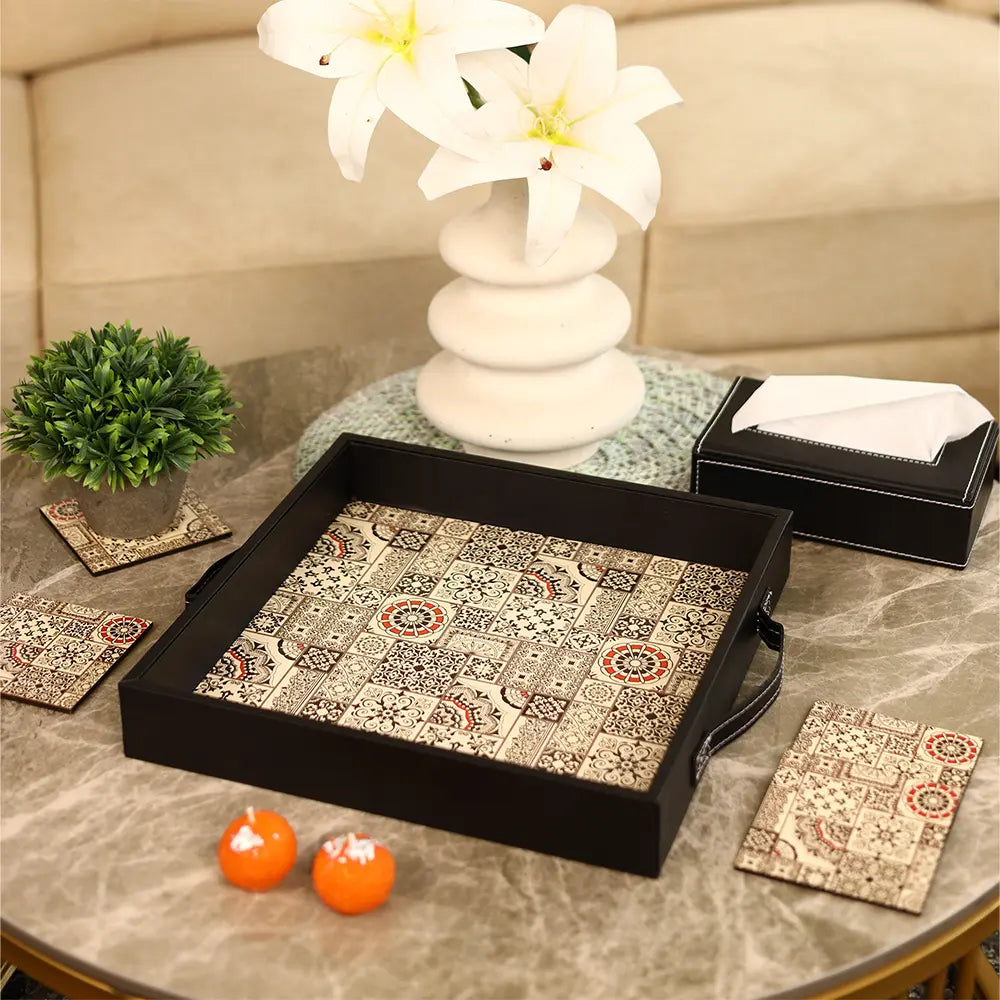 Square Serving Tray & Tissue box combo set