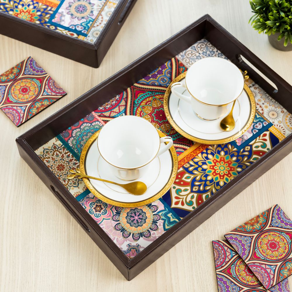 Mandala Serving Tray with matching coasters