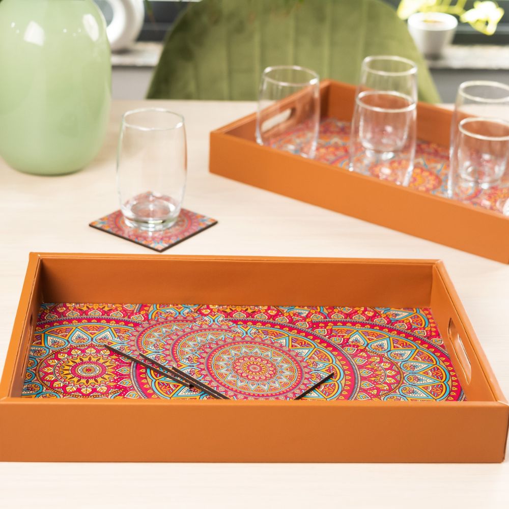 Pink Bloom Serving Tray with matching coasters