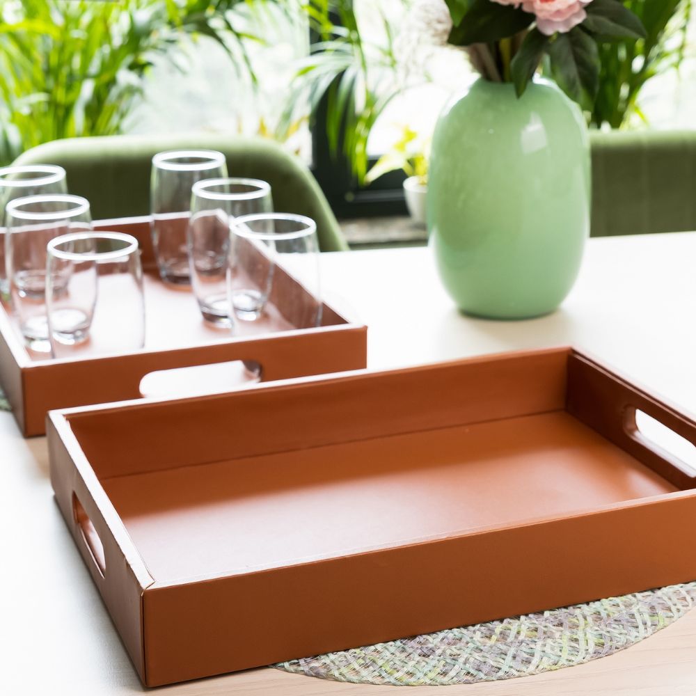 Tan Leather Serving Tray with matching coasters