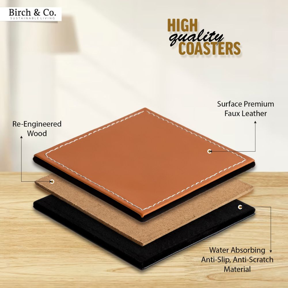 Tan Leather Coasters set of 6 with holder