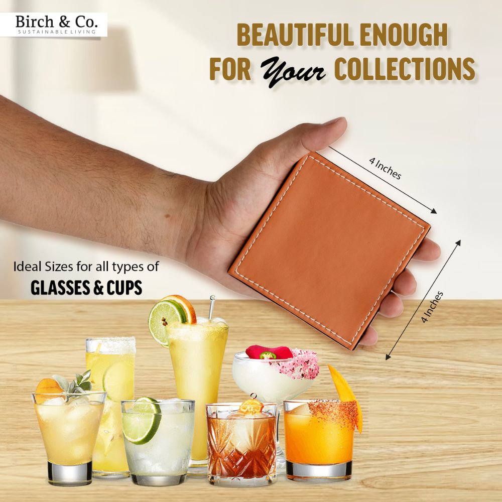 Tan Leather Coasters set of 6 with holder