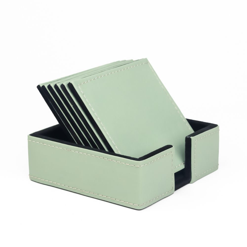 Mint Leather Coasters set of 6 with holder