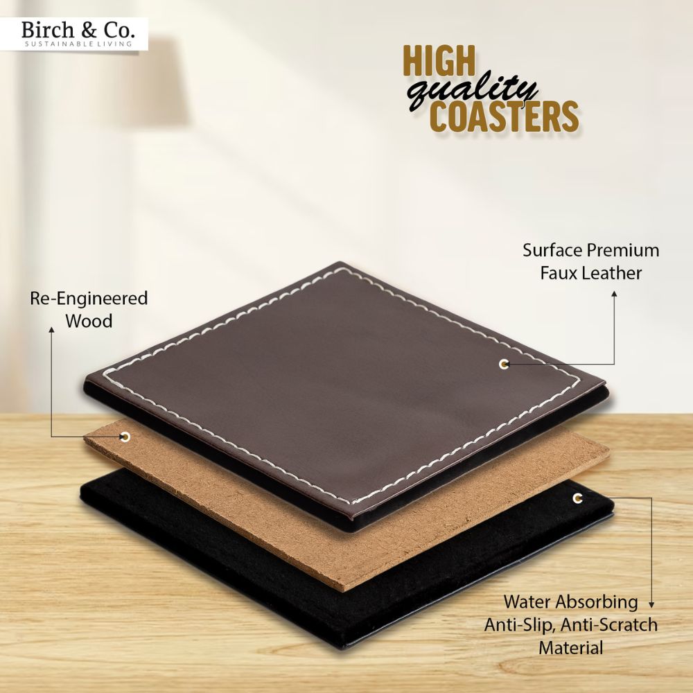 Brown Leather Coasters set of 6 with holder