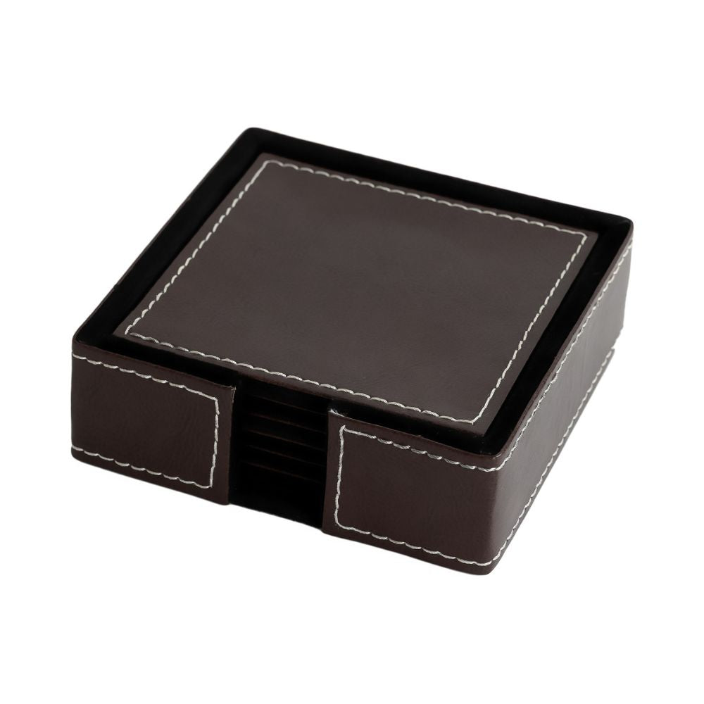 Brown Leather Coasters set of 6 with holder