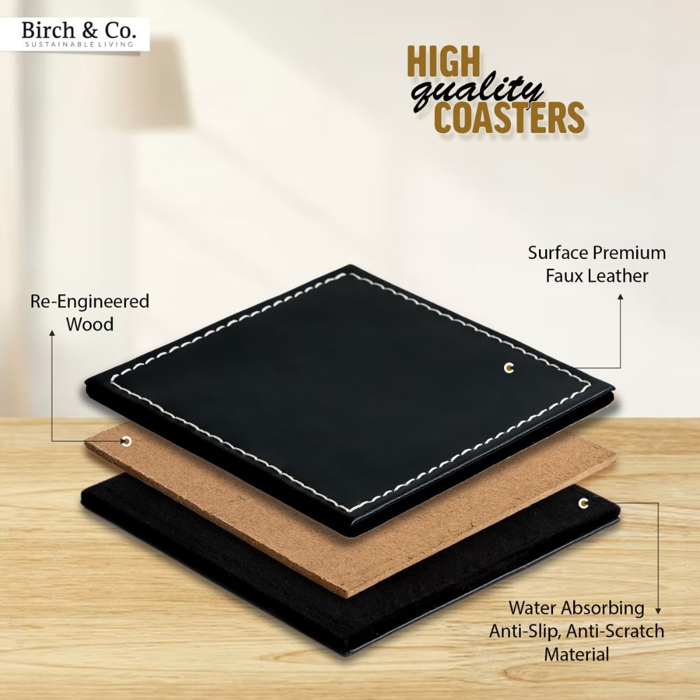 Black Leather Coasters set of 6 with holder