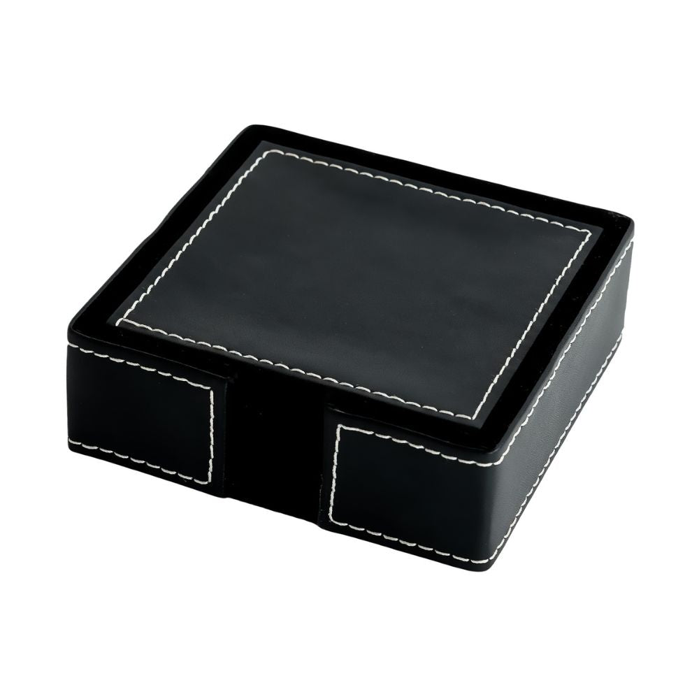 Black Leather Coasters set of 6 with holder