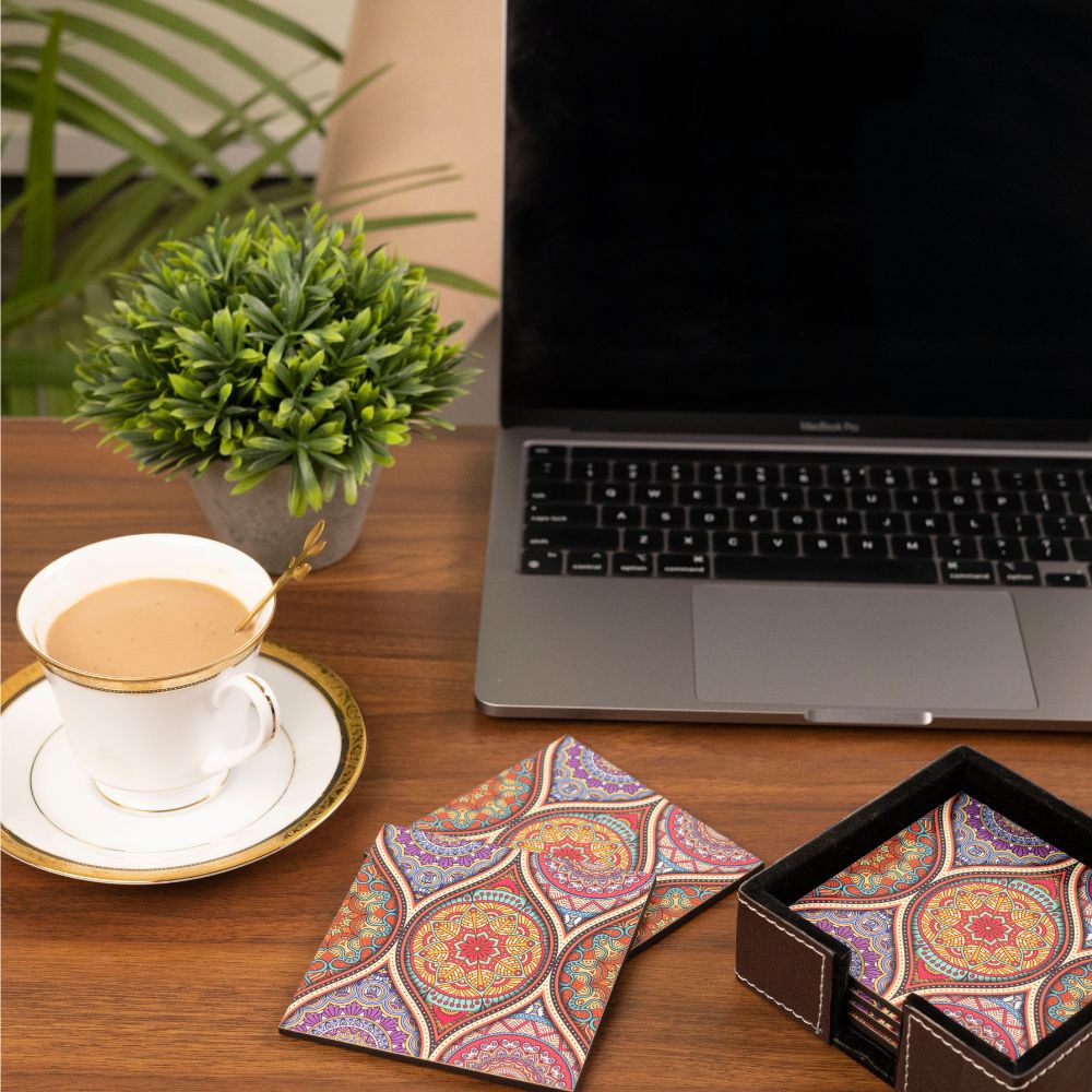 Mandala Coasters set of 6 with holder