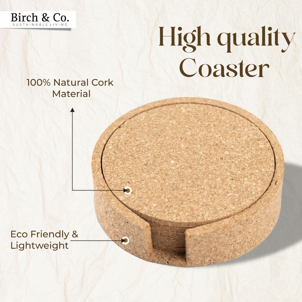 Natural Cork Coasters set of 6 with holder