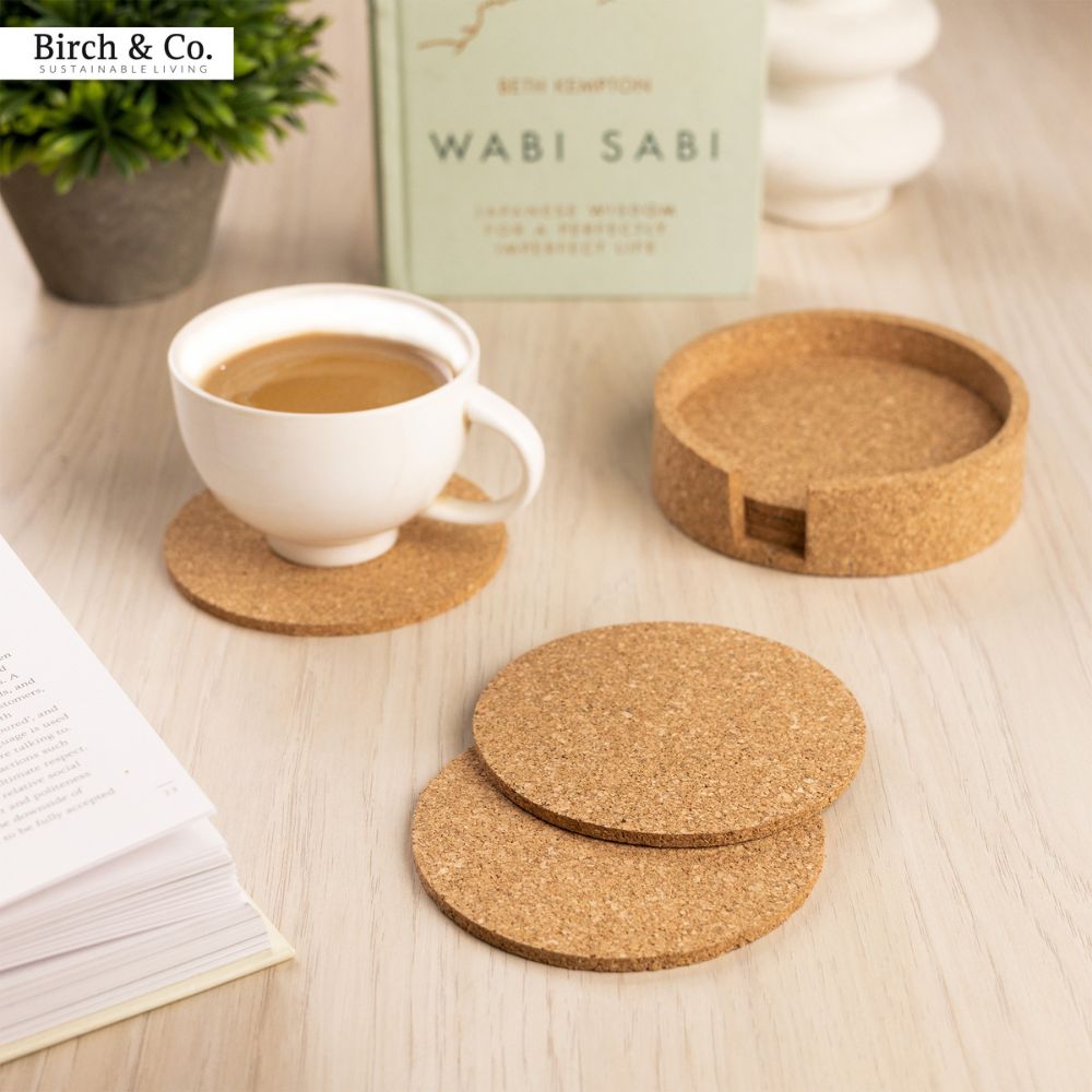 Natural Cork Coasters set of 6 with holder