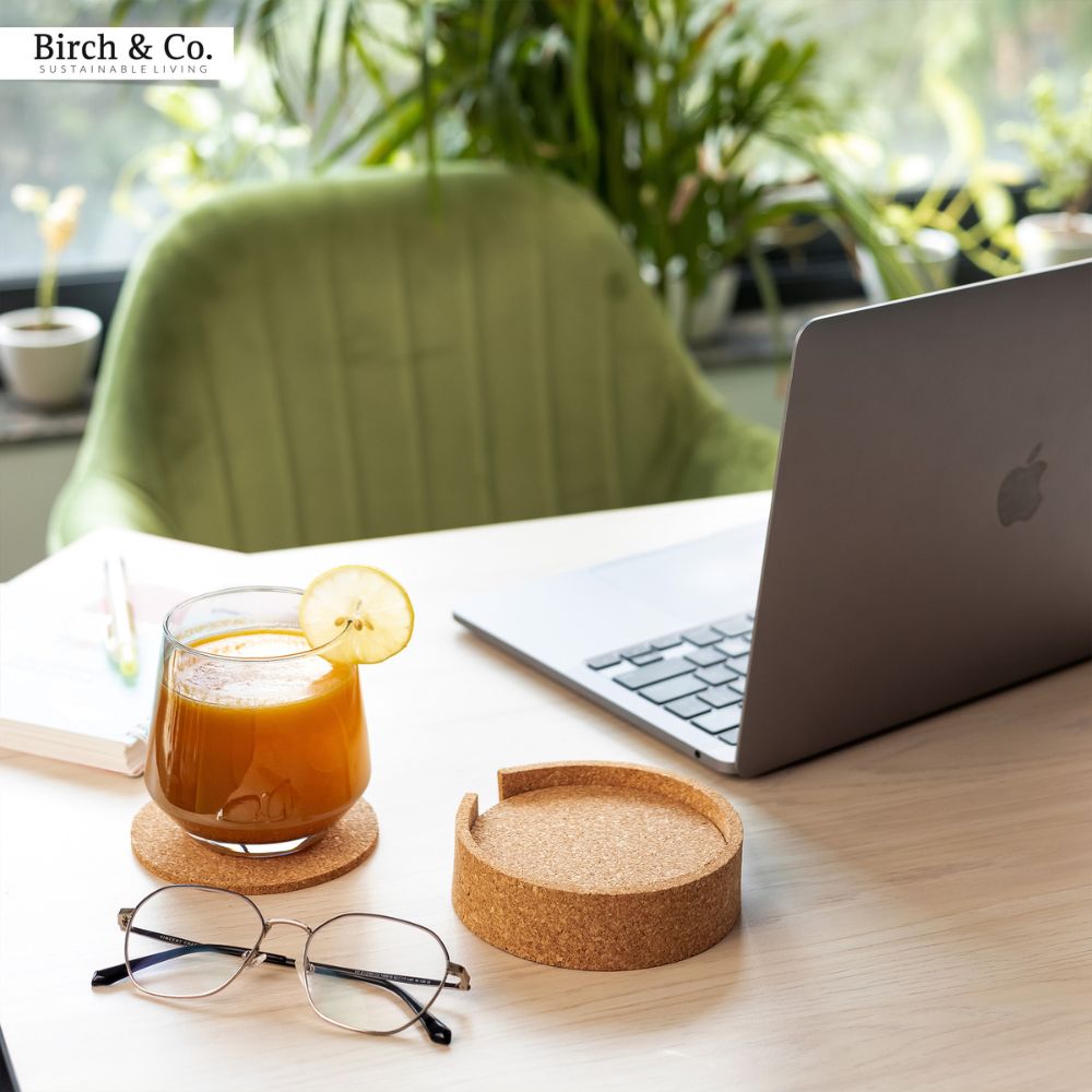 Natural Cork Coasters set of 6 with holder