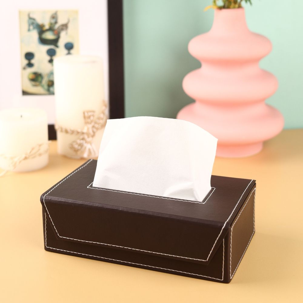 Leather Tissue Box - brown