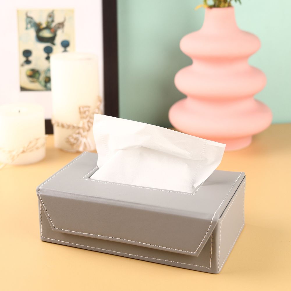 Leather Tissue Box - grey