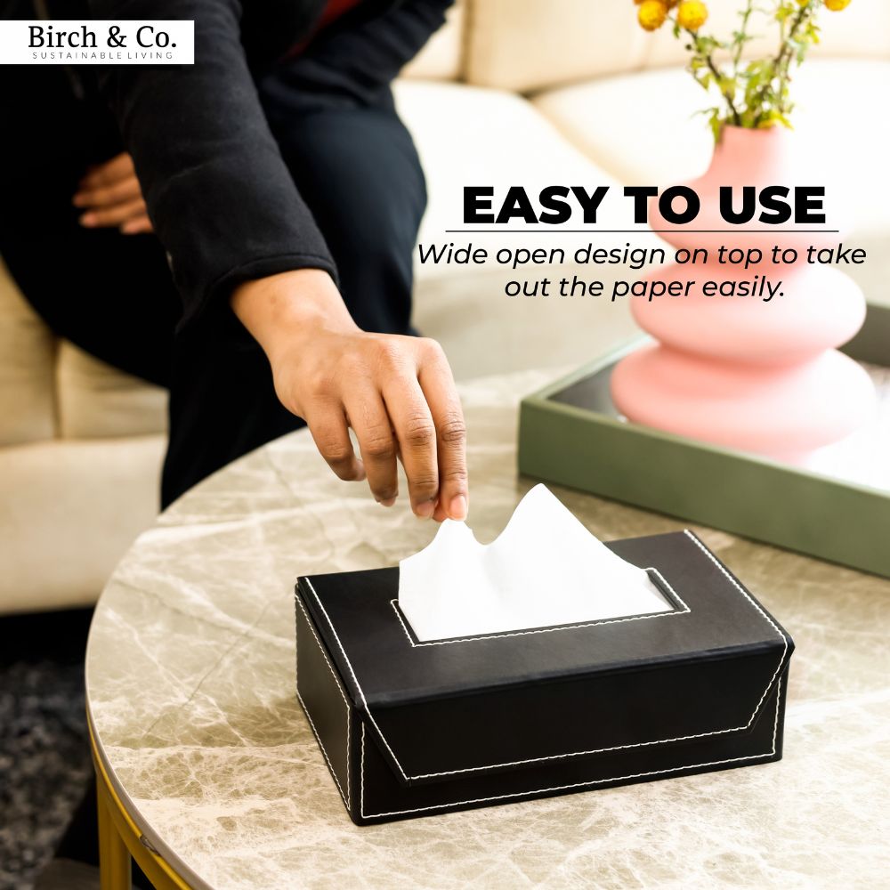 Leather Tissue Box - Black