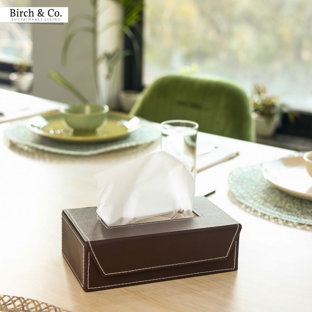 Leather Tissue Box - brown