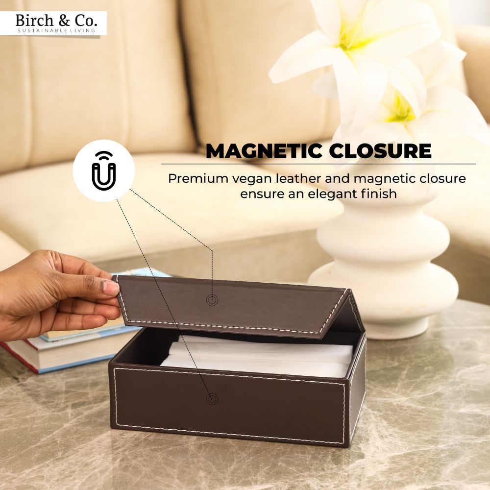 Leather Tissue Box - brown