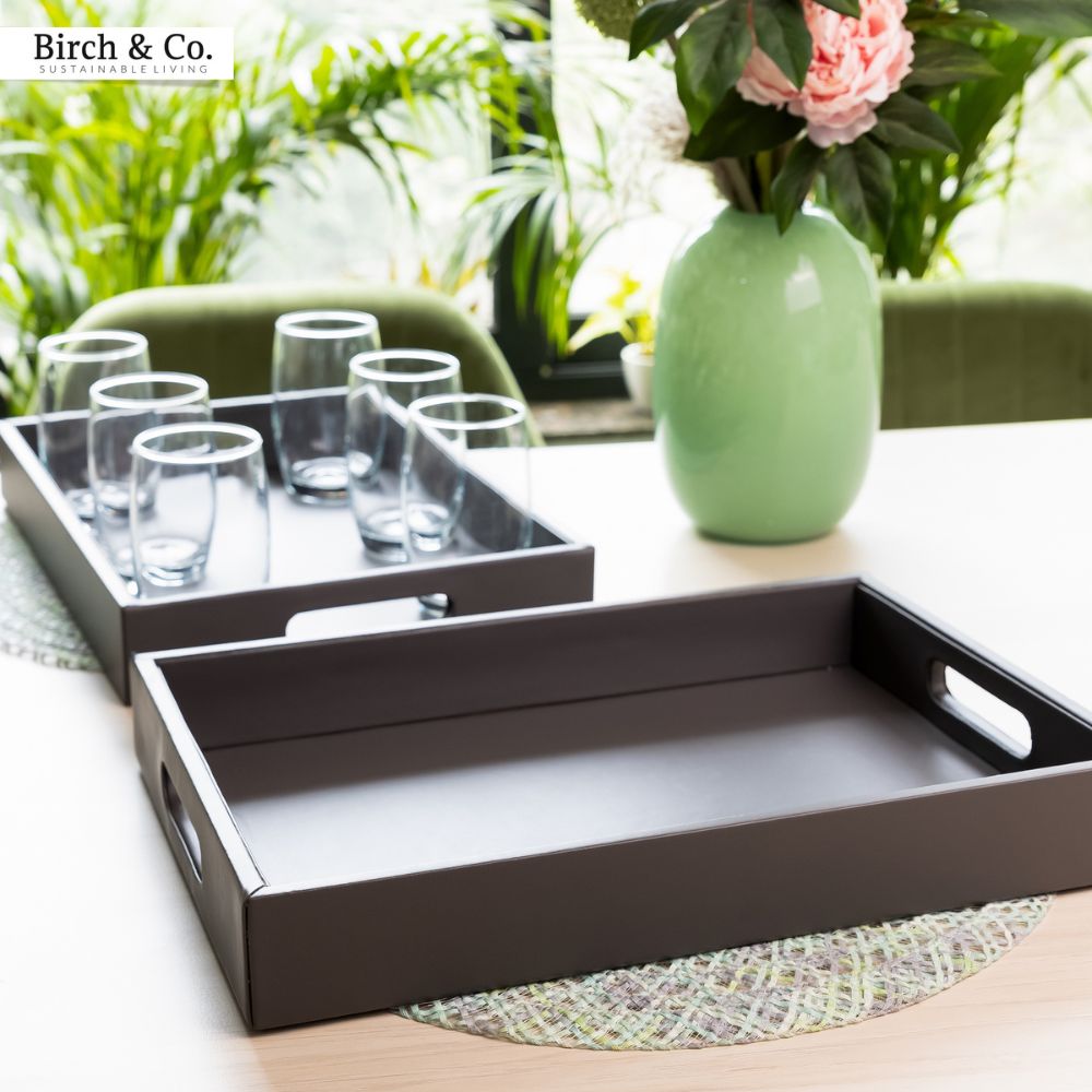 Grey Leather Serving Tray with matching coasters