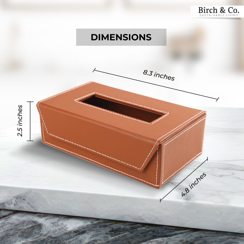 Leather Tissue Box - tan