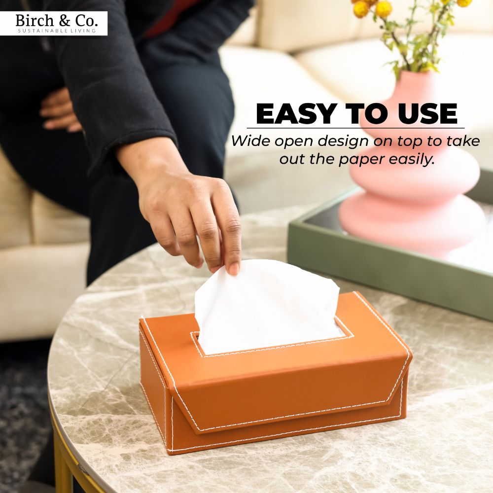 Leather Tissue Box - tan