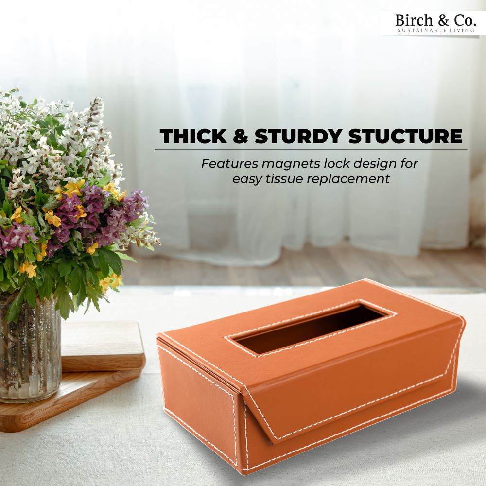 Leather Tissue Box - tan