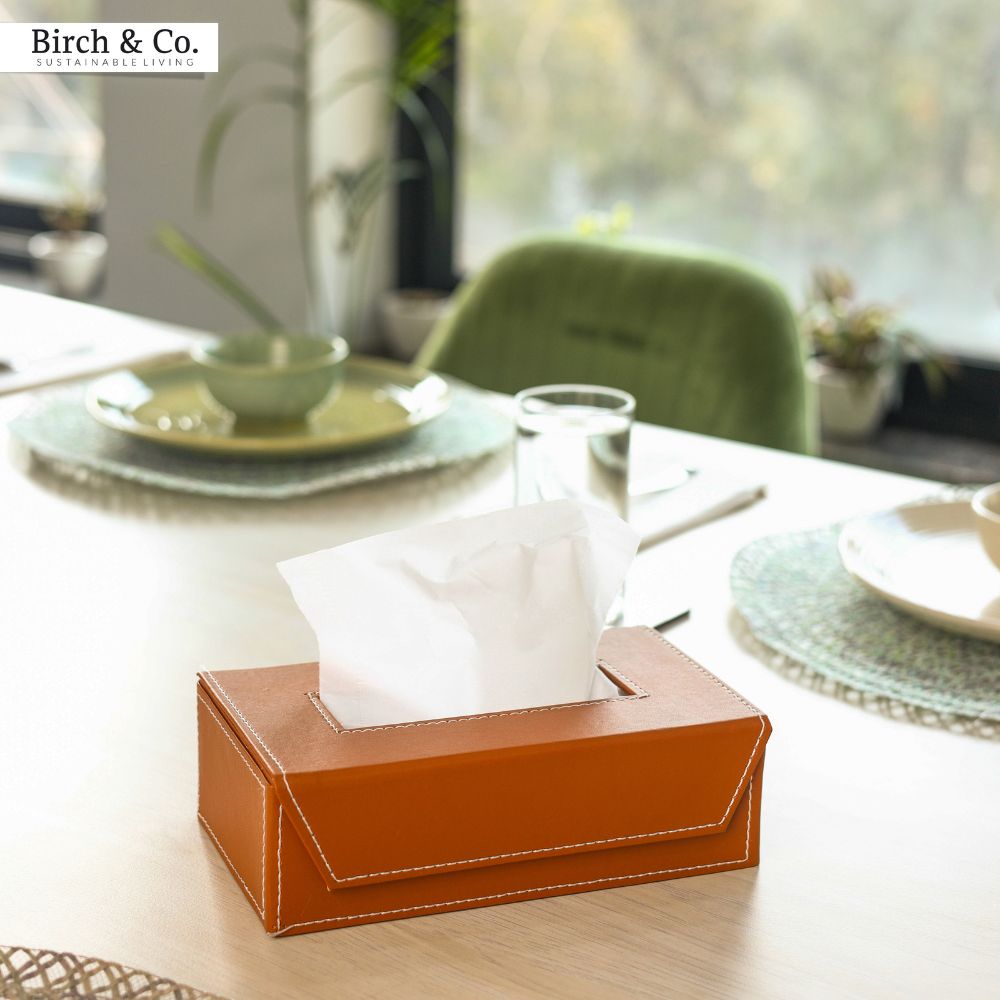 Leather Tissue Box - tan