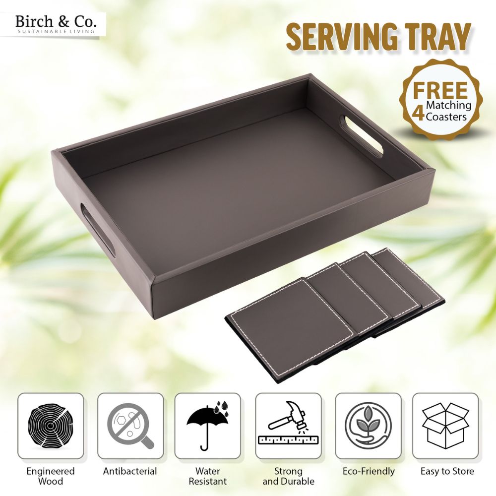 Grey Leather Serving Tray with matching coasters